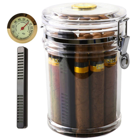 Acrylic Humidor Jar with Humidifier and Hygrometer