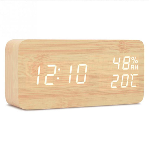 Wood Electronic Multifunction LED Display Desk Clock