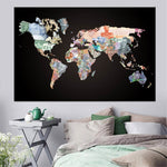 Huge Black World Map Paintings Print On Canvas