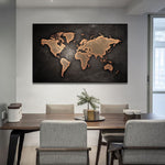 Huge Black World Map Paintings Print On Canvas