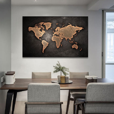Huge Black World Map Paintings Print On Canvas